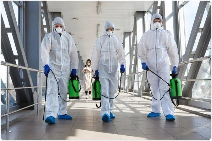 spraying antiseptics